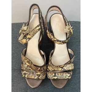 Coach Snake Skin Print Strapped Sandal Platform Wedge Size 8